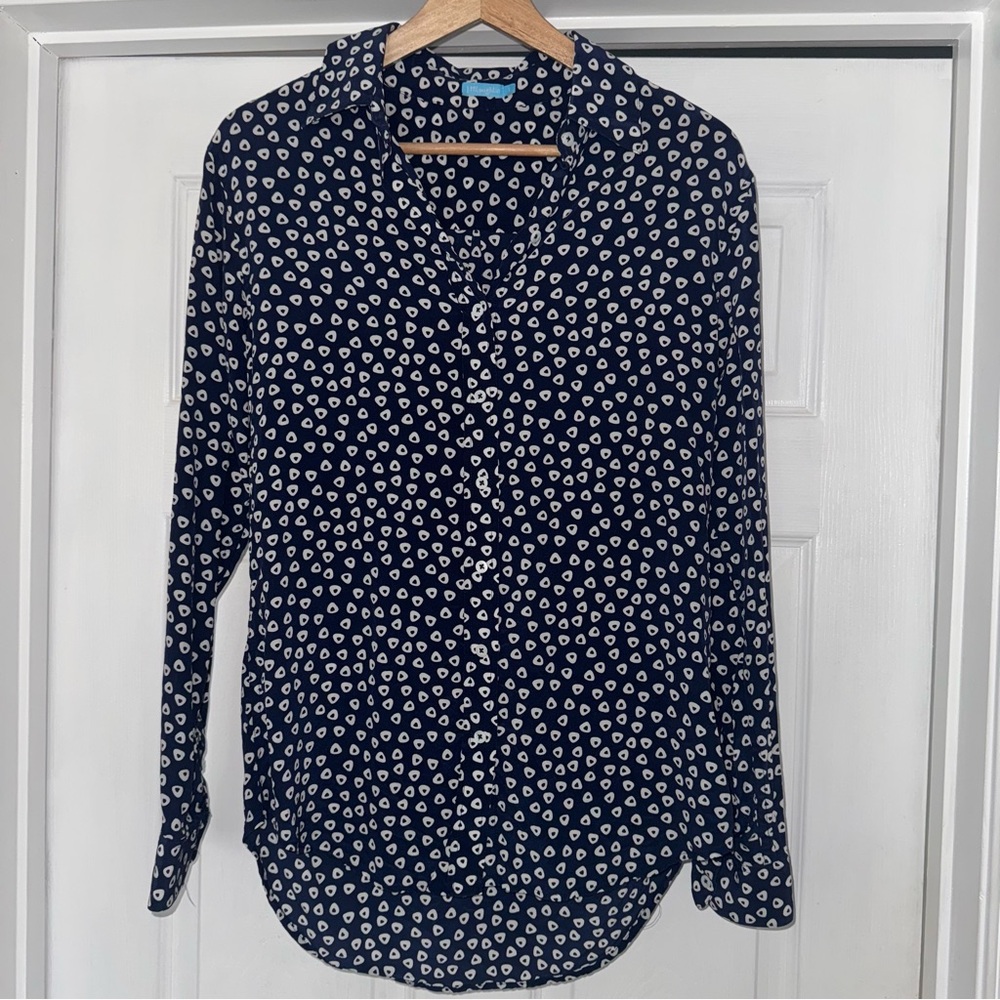 J.McLaughlin Silk Button Shirt Navy S